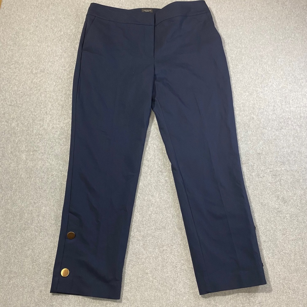 Ann Taylor Factory Signature Ankle Pants Women Sz8 Navy Blue Gold Button NWT New